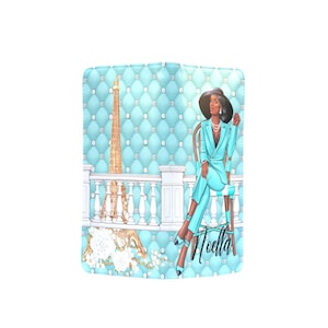 Portafoglio da viaggio con cerniera di lusso con stampa a tufted afroamericana con diamanti e perle di Parigi personalizzato, porta carte di credito, porta soldi e telefono