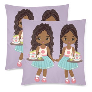 Girls Tea Cup Cupcakes African American Girls Pillow Covers Set Home Decor Toss Throw Covers Unique Design Print Free Shipping