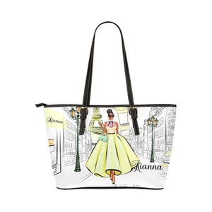 Afroamerikaner hübsch in der gelben Paris-Reisetasche personalisierte Option Vegan Leder-Einkaufstasche