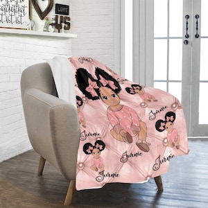 Brown Baby Custom Couture Personalized Quilted Print Afro Puffs Baby Blanket Nursery Home Decor Mother Father Gift Auntie Uncle Shower