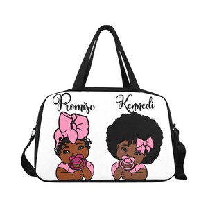 Zwillinge African American Baby Mädchen personalisierte Baby Tasche tragen Reisetasche unter Fach Melanated Unique Design Print