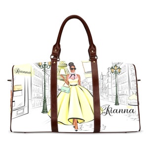 Afroamerikaner ziemlich in der gelben Paris-Reisetasche personalisierte Option Overnight Weekender Bag Zwei Größen Reisen Sie mit Stil