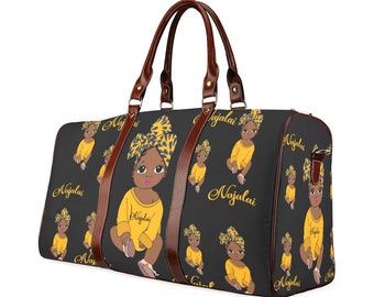 African American Personalized Baby Girl Head Wrap Travel Weekender Diaper Clothing Bag Baby Shower Gift Mommy