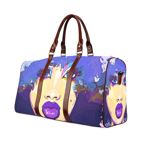 Purple Lips Blue Hair Ethnic Blue Eyes African American Woman Duffle Bag Overnight Weekend Bag