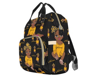 African American Personalized Baby Girl  Head Wrap Backpack Diaper Clothing Bottles Bag Unique Print Baby Shower Gift Mommy