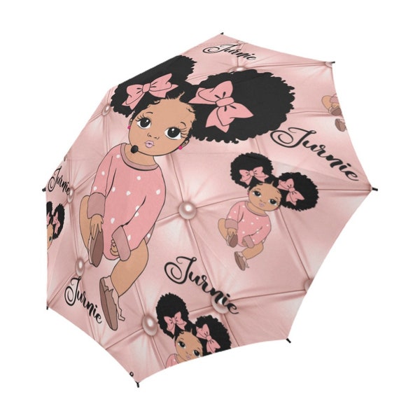 Custom Couture African American Afro Puffs Personalized Quilted Print Pattern Umbrella Great Gift Baby Shower