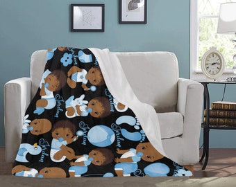 Personalized Baby Boy African American Baby Fleece Throw Blanket