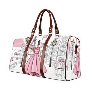 African American Pretty Pink In Paris Duffle Bag Personalized Option Overnight Weekender Bag