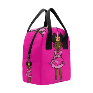 Afro Puffs Girl Princess African American Girl In Her Crown Zippered Insulated Lunch Bag
