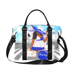 Sac de voyage personnalisé femme afro-américaine prête pour les vacances beaux endroits beau cadeau de bagage style voyage de luxe bleu blanc