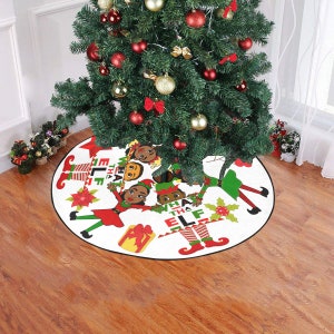 Black Elfs Christmas Tree Skirt African American Girls And Boys Print