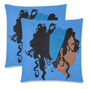 Black Princes Curly Hair African American Queen Print Pillow Cover Home Decor Custom Throw Toss 2 Pillow Covers