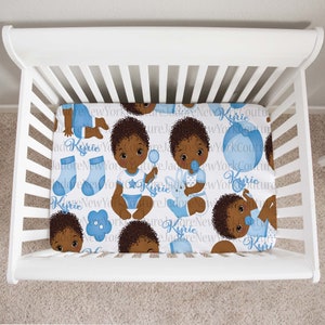 African American Personalized Boy Crib Sheet