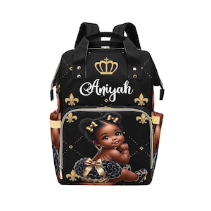 Benutzerdefinierte Braun Baby Couture personalisierte Windeltasche schwarz und Gold gekräuselt Baby-Mutter-Vater Rucksack-Baby-Dusche-Geschenk
