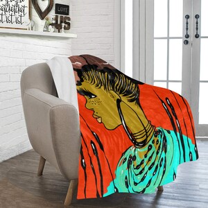 Mohawk Queen African American Woman Watercolor Fleece Throw Blanket