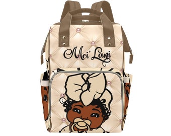 Custom Brown Baby Couture Personalized Diaper Bag Cream Quilted Print Caviar Mother Father Backpack Baby Shower Gift