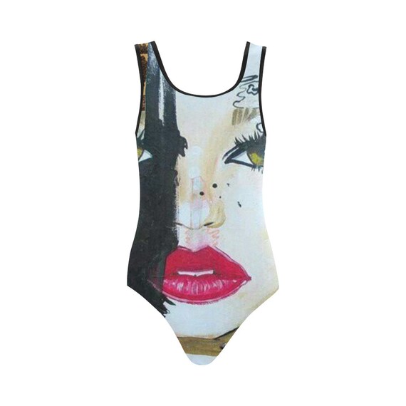 Retro 80 S Style Green Eyes Pretty Face One Piece Swimsuit Etsy
