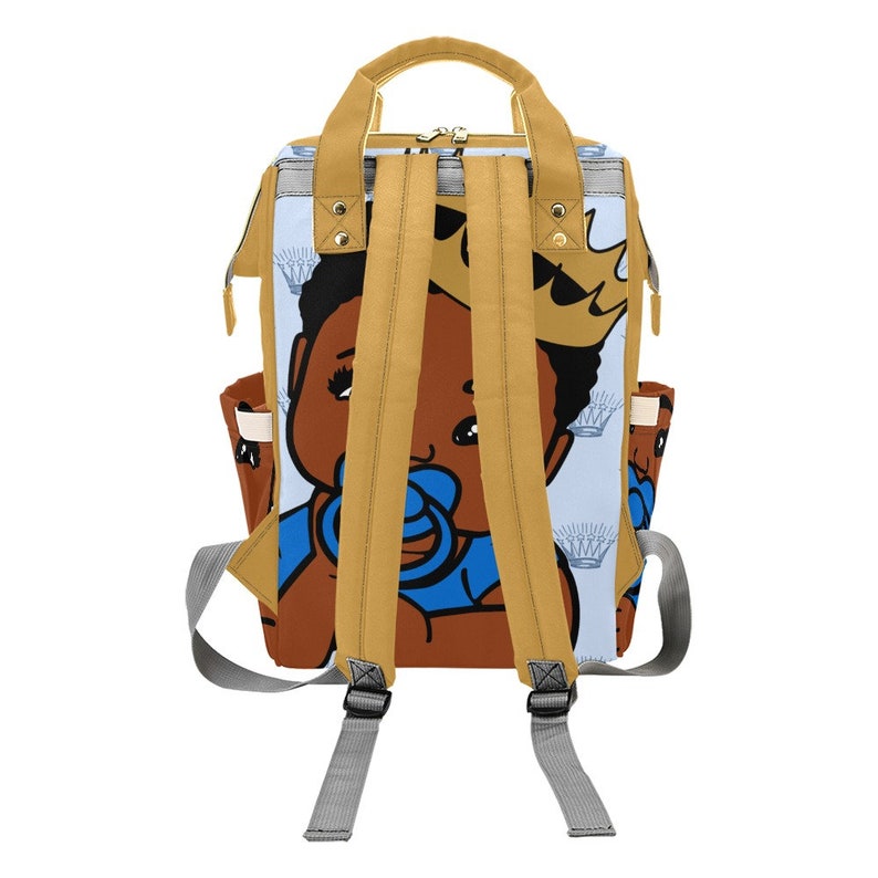 Crowned Prince Personalized African American Baby Boy Backpack Diaper Clothing Bottles Bag Unique Print Baby Shower Gift Mommy Daddy