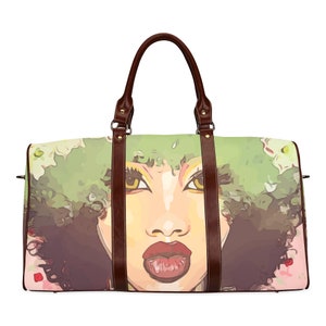 African American Green Hair Small Travel Bag Handbag Purse Melanated Unique Design Print