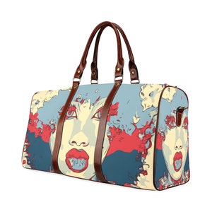 African American Red White Blue Hair Small Travel Bag Handbag Purse Melanated Unique Design Print