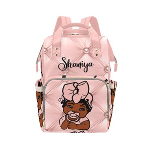 Personalisierte African American Pink Tufted Print-Baby-Rucksack Windel Kleidung Flaschen Tasche Einzigartige Druck-Babypartygeschenk Mama Papa