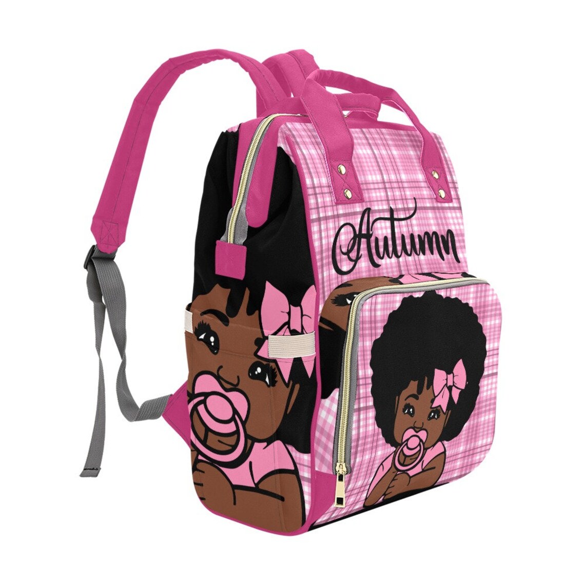 Plaid Afro Personalized African American Baby Girl Backpack Etsy