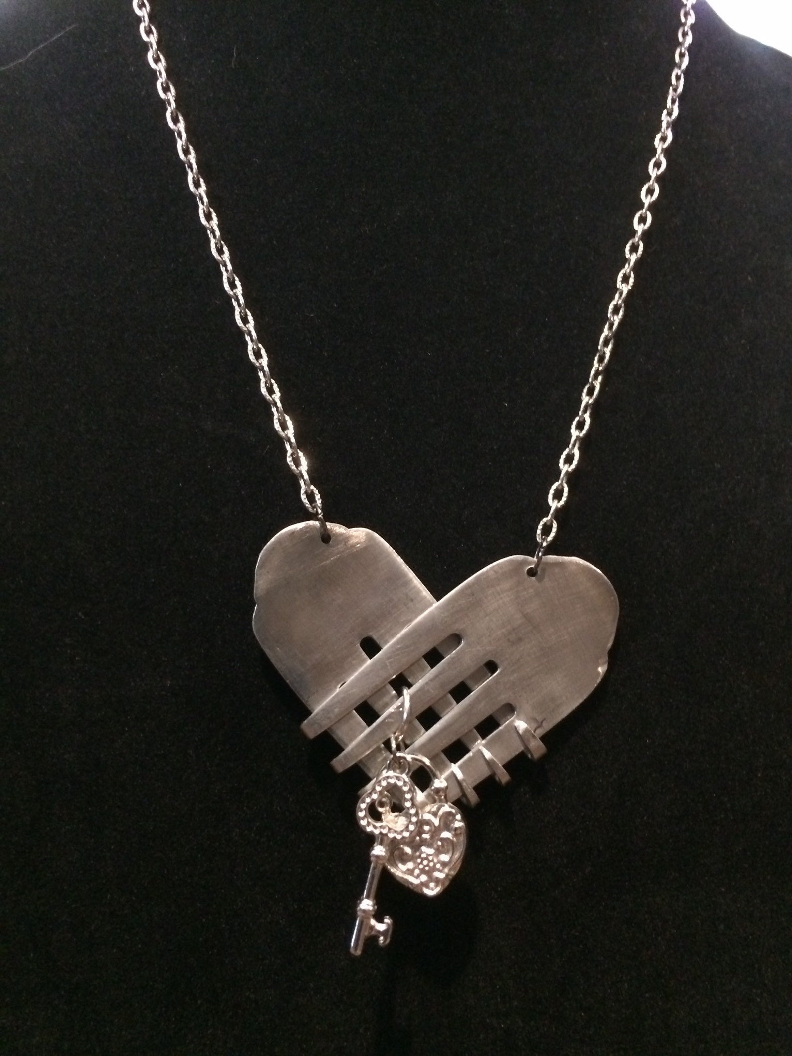 Handmade Joined fork necklace with lock and key. Etsy