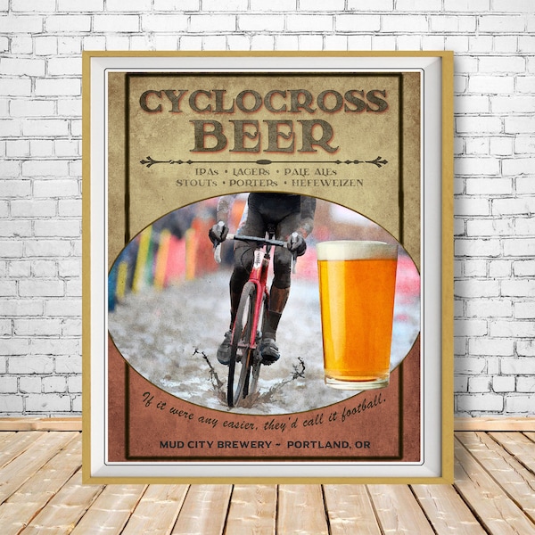 Cyclocross Print, Beer Poster, Cyclocross Poster, Bicycle Wall Art, Bike Print, Bar Art, Home Decor #vi1698