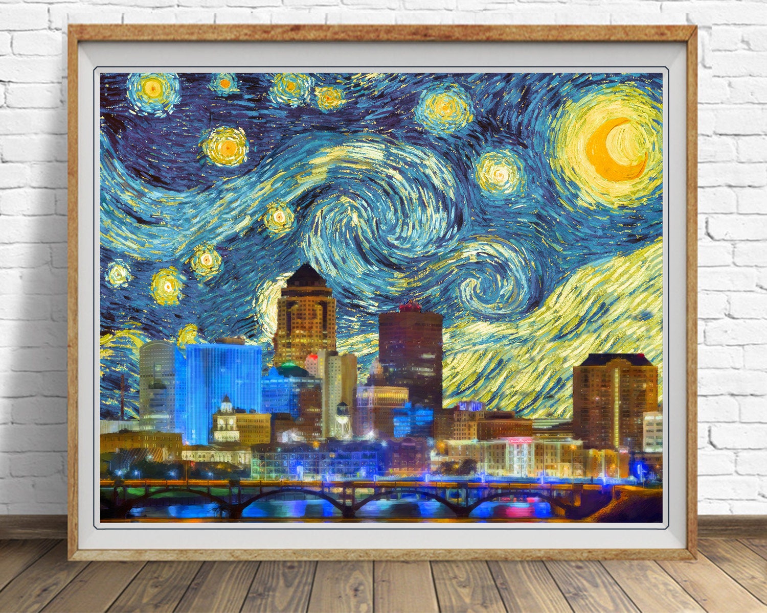Des Moines Skyline Poster Van Gogh Starry Night Print image