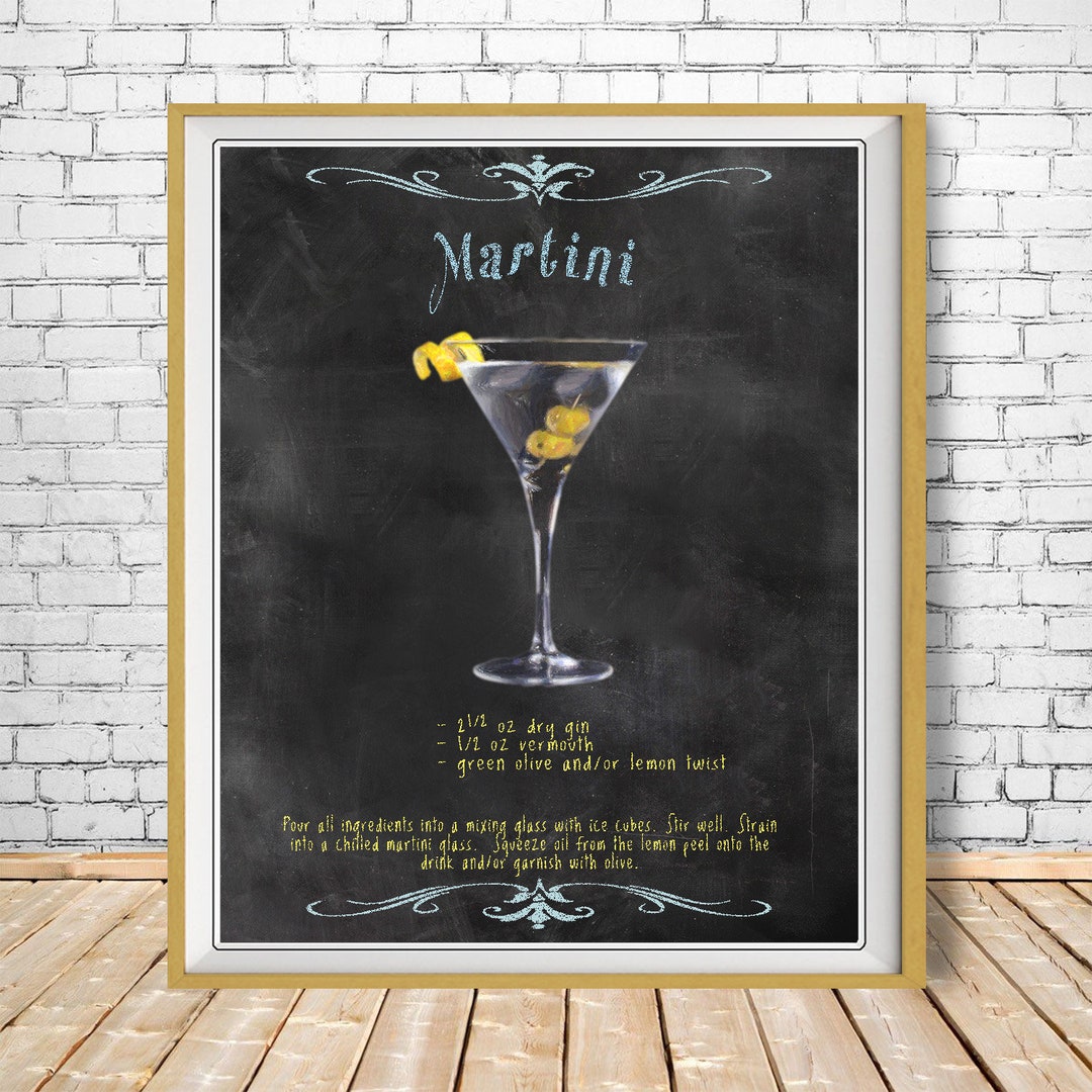 Martini Print, Vintage Bar Art, Martini Poster, Chalkboard, Black