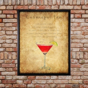 Receta de cóctel cosmopolita - Arte de bar - Decoración de ron - Póster de cócteles - Arte mural - Decoración del hogar - Impresión de bellas artes #vi197