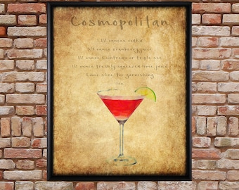 Cosmopolitan Cocktail Recipe - Bar Art - Rum Decor - Cocktail Poster - Wall Art Home Decor Fine Art Print #vi197