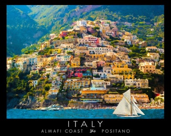 Italy Poster - Almafi Coast Print - Positano Poster - Italy Print Decor Wall Art Home Decor Fine Art Print #vi706