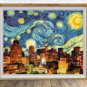 Baltimore Skyline Poster Van Gogh Starry Night Print Baltimore Decor Van Gogh Print Wall Art Home Decor #vi1676
