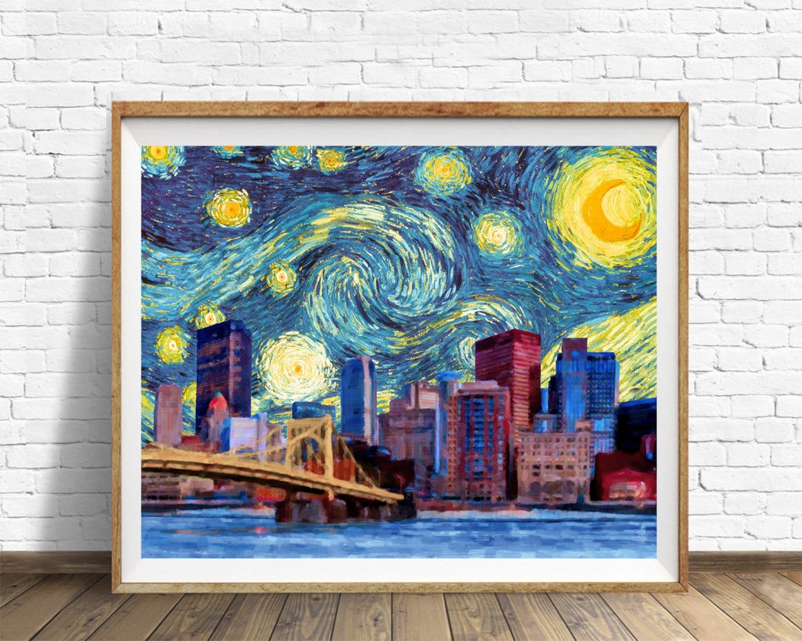Pittsburgh Skyline Poster Van Gogh Starry Night Print Etsy