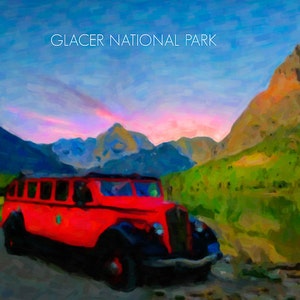 Glacier National Park - Montana - Red Bus Tours - Glacier Park - Wall Art Home Decor Fine Art Print #vi513