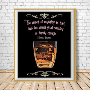 Whiskey Art, Mark Twain Quote, Black Background, Whiskey Print, Bar Art, Whiskey Poster Bourbon Art #vi1063