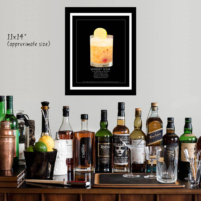Whiskey Sour Poster Bar Art Cocktail Art Whiskey Sour Print Etsy