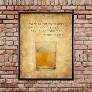 Whiskey Poster, Bar Art, Whiskey Print, Winston Churchill Quote, Wall Art Home Decor Fine Art Print #vi986