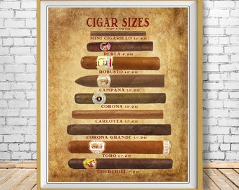 Cigar Art, Cigar Size Chart - Cigar Poster - Tobacco Print - Man Cave Wall Art Home Decor Fathers Day #vi174