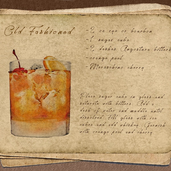 Vintage Bar Art, Old Fashioned Print, Cocktail Print Bar Decor Old Fashioned Recipe Wall Art Cocktail Art #vi1131