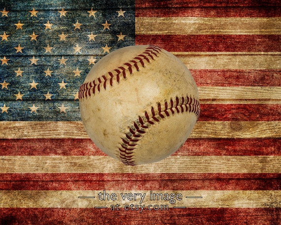 Boys Room Decor Vintage Baseball Decor US Flag Photo Man Cave 