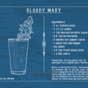 Bloody Mary Poster Cocktail Recipe Print Bar Art Bloody Mary Cocktail Print Alcohol Wall Art Home Decor #vi728
