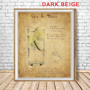 Gin and Tonic Print, Da Vinci Print, Cocktail Poster, Bar Art, Wall Art Bar Decor #vi1625