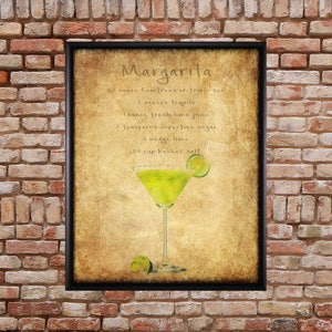 Receta de cóctel Margarita - Arte de bar - Decoración de Margarita - Póster de cóctel - Arte de pared - Decoración del hogar - Impresión de bellas artes #vi180
