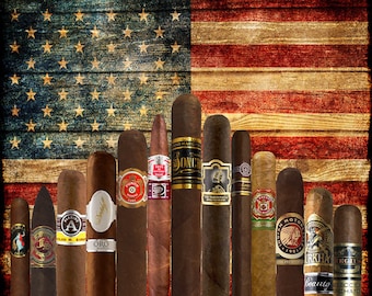 Cigar Art, Cigar Poster, Vintage US Flag Print Cigar Print Man Cave Wall Art Home Decor Fathers Day Gift #vi944