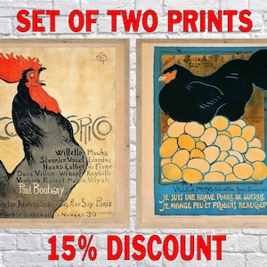 Vintage Chicken Poster, Set of 2 Vintage Posters, French Chicken Print, Rooster Poster, Wall Art#vi1781