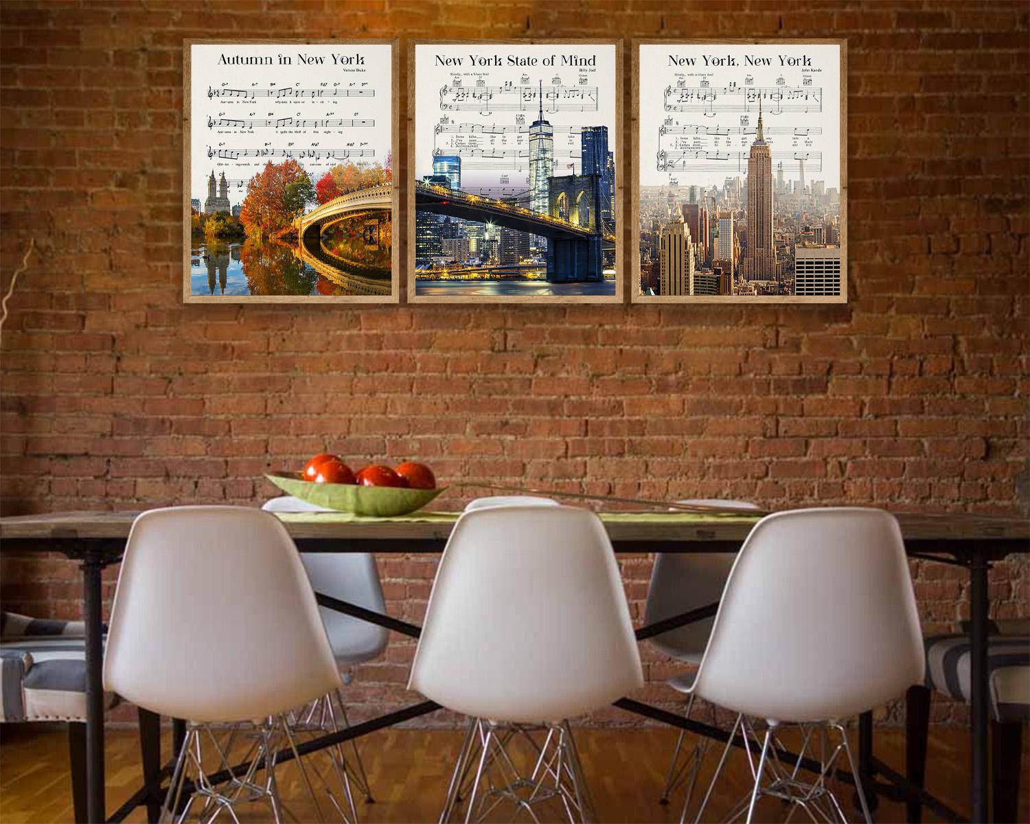 New York City Skyline, Sheet Music Print, Discounted Set of 3