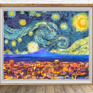 Tacoma Skyline Poster Van Gogh Starry Night Print Tacoma Washington State Decor Wall Art Home Decor #vi1706