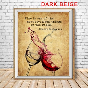 Wine Wall Art, Red Wine Poster, Bar Art, Wine Print, Bar Decor, Hemingway Quote, Wine Glass Home Decor #vi1540